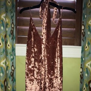 Pink crushed velvet slip dress with choker